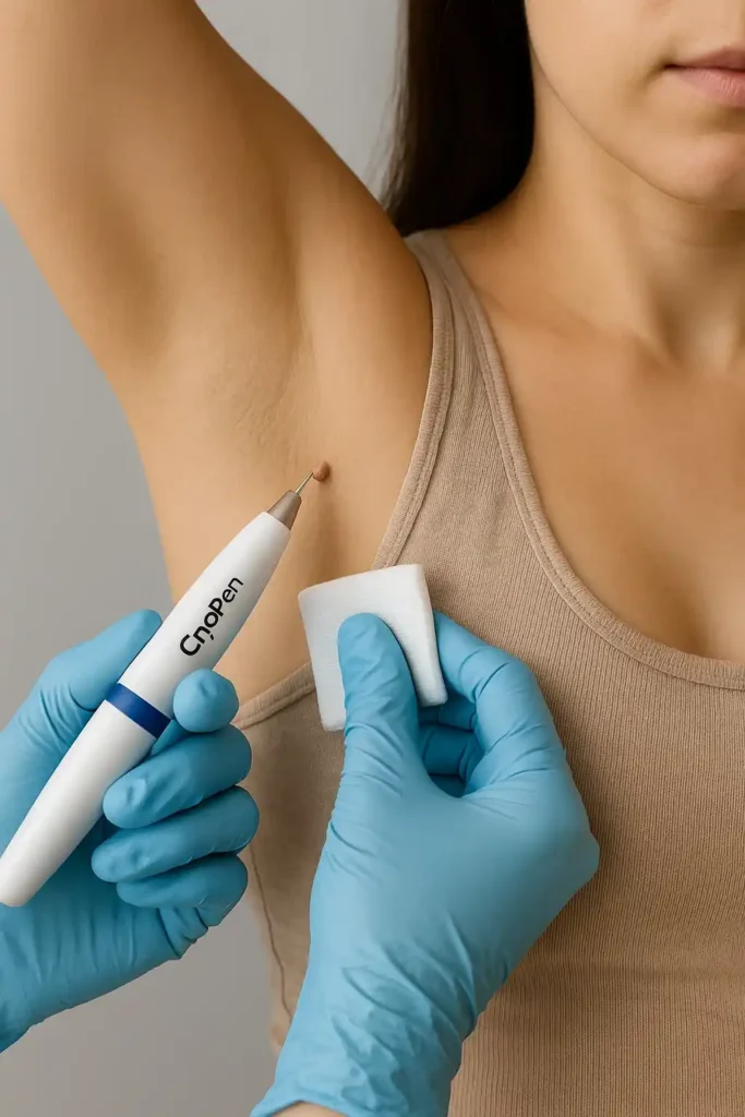 woman having cryopen to remove underarm skin tags Handsworth