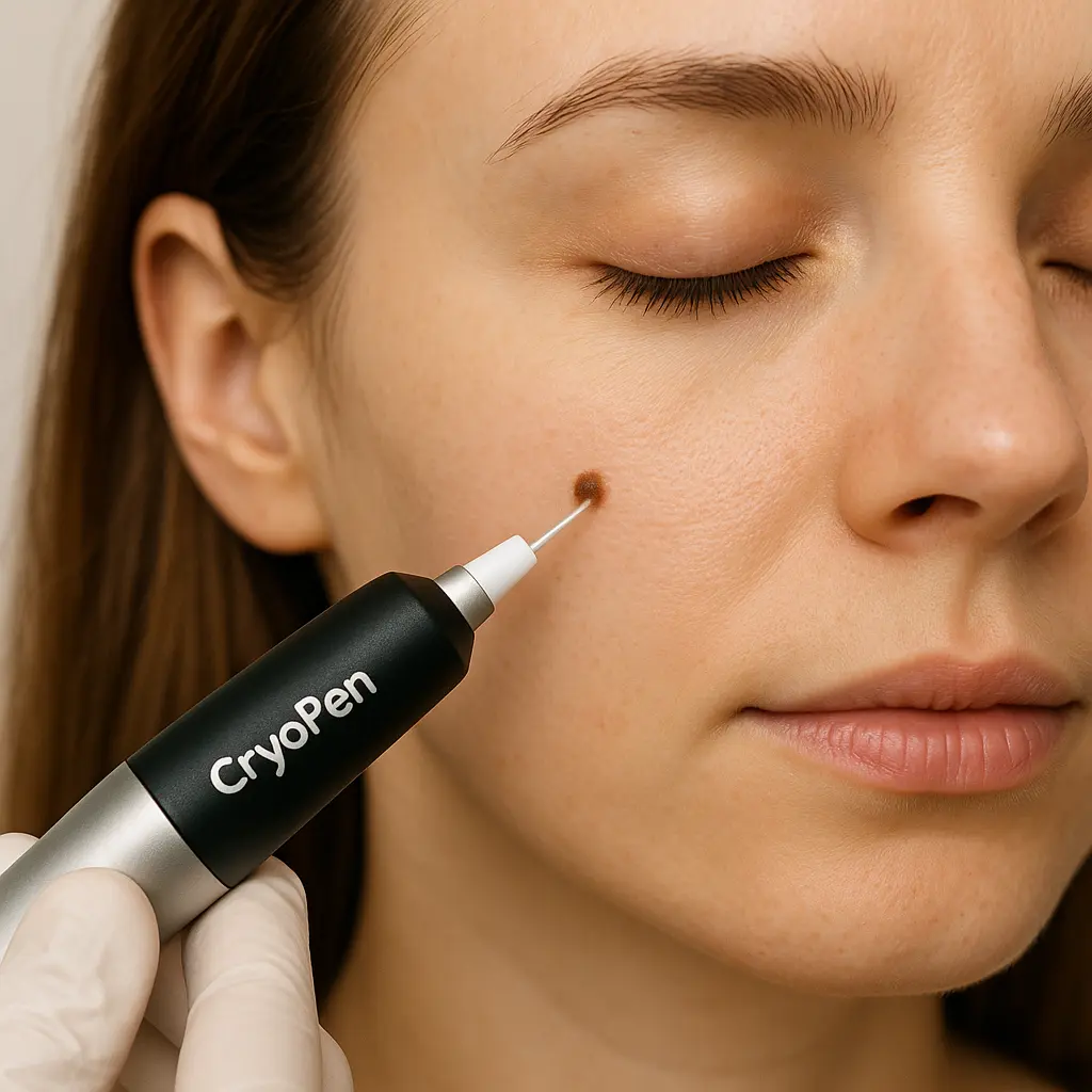 woman receiving facial mole removal Handsworth using cryopen